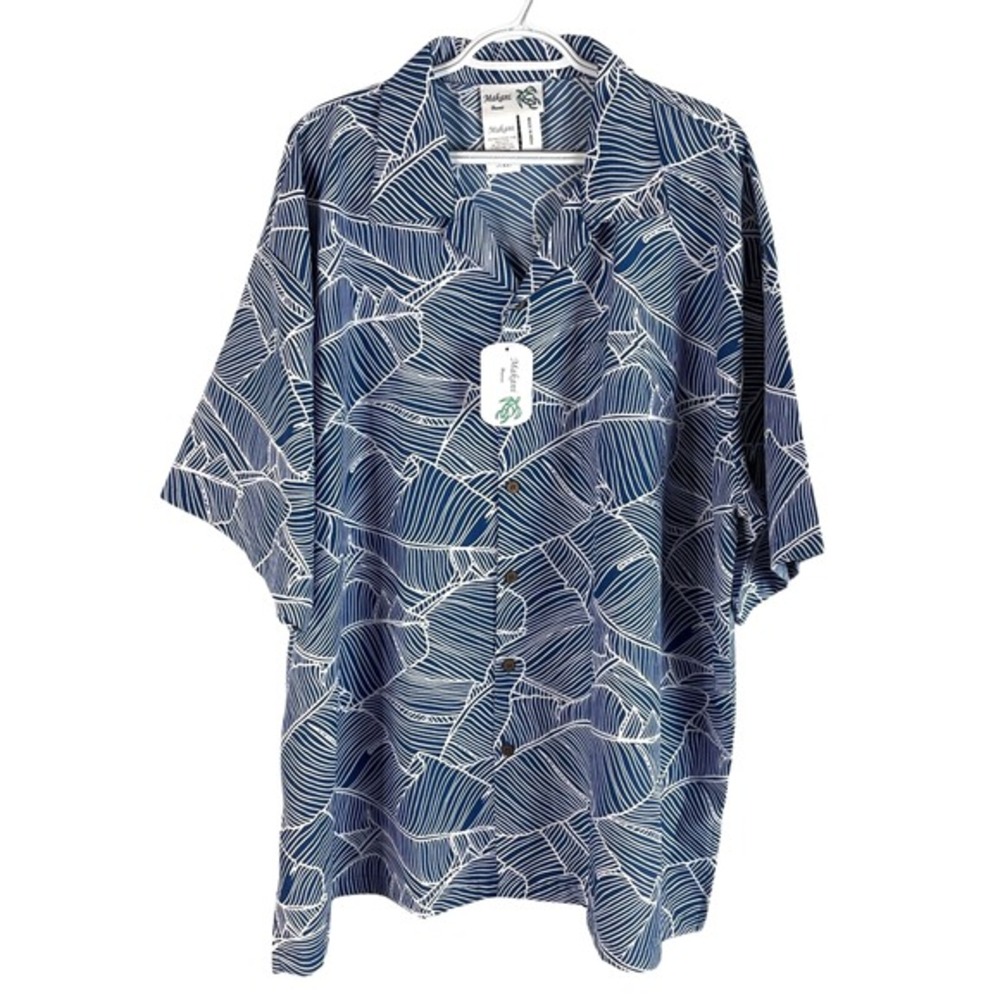 NEW Makani Mens Hawaiian Shirt 3XL Blue S/S‎ Wooden Buttons Floral Stretch